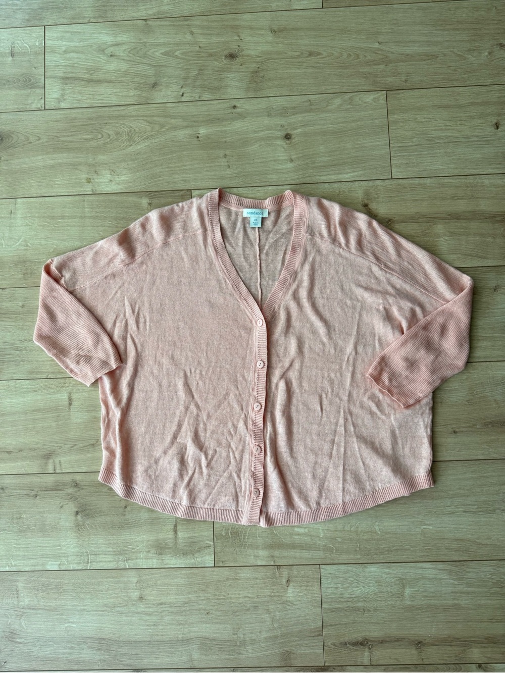 Sundance 100% Linen Cardigan Sweater Peach Pink Button Front Lightweight XS